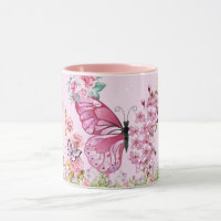 Tasse Papillon Rose Rêveur – Café Esthétique Flora
