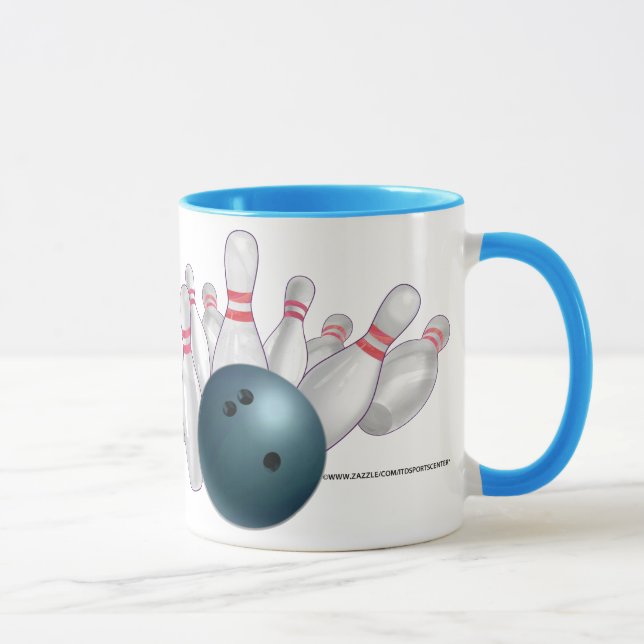 Tasse Partie personnalisée bleue de boule de bowling (Droite)