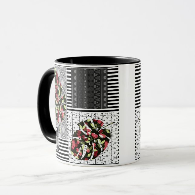 Tasse Patchwork abstrait de quilting quilt rétro v (Devant gauche)