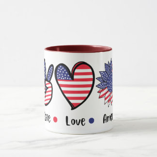 Tasse patriotique Peace Love America | Cœur de dra