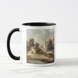 Tasse Paysage avec une église, cottage, villageois et
