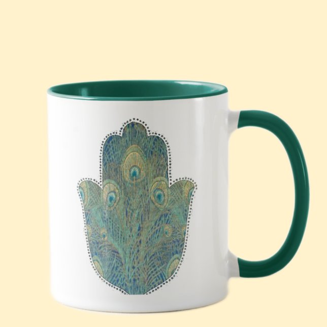 Tasse Peacock Feather Hamsa (Créateur téléchargé)