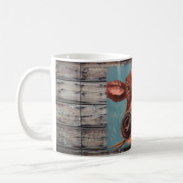 Tasse peinte de vache et en bois de grange (Gauche)