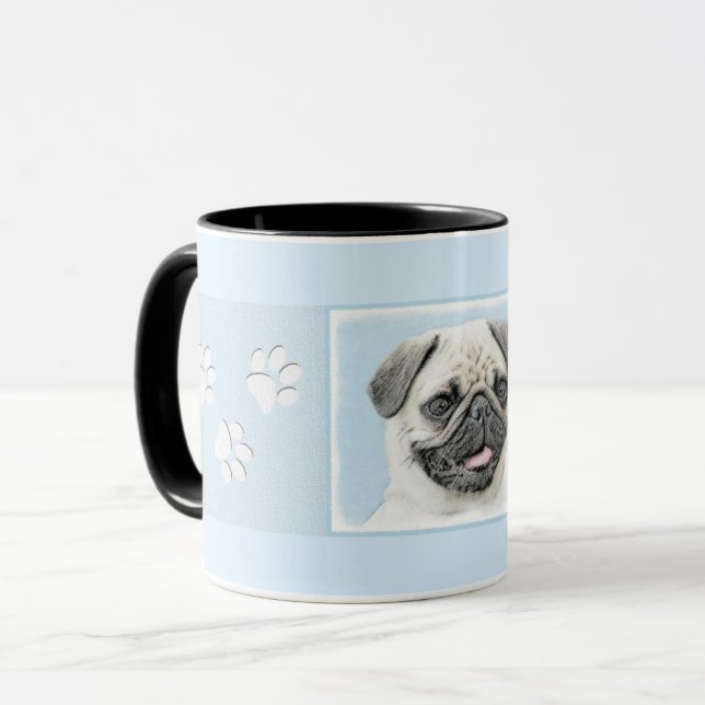 Tasse Peinture de carlin - Joli art original de chien (Devant gauche)
