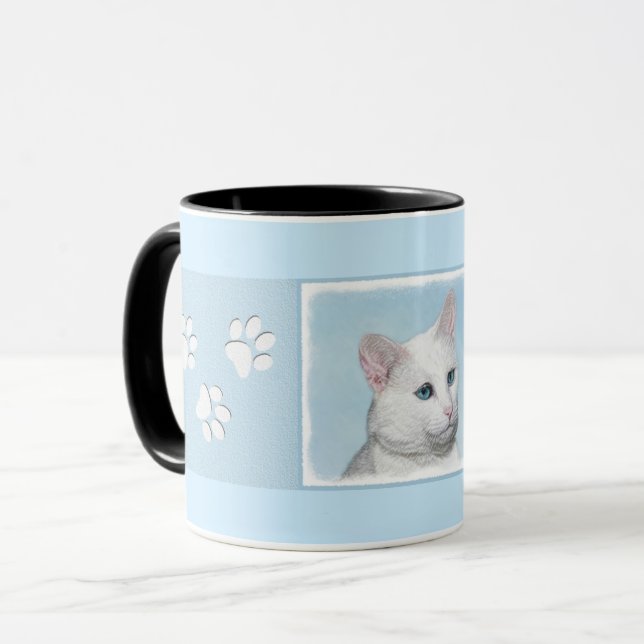 Tasse Peinture de chat blanc - Cute Original Cat Art (Devant gauche)