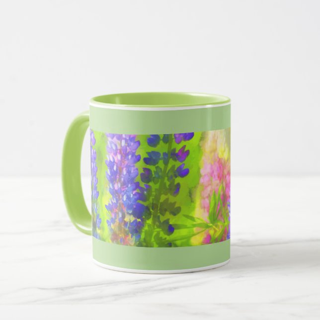 Tasse Peinture Lupine - Art Fleur Original (Devant gauche)