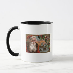 Tasse Père Noël avec le houx, scène de village