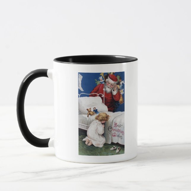 Tasse Père Noël regarde une fille prier (Gauche)