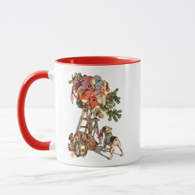 Tasse Père Noël vers le haut d'une échelle (Gauche)