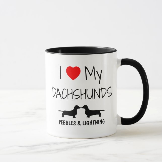 Tasse Personnalisé J'Aime Mes Deux Dachshunds (Droite)