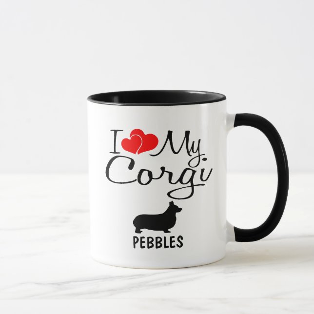 Tasse Personnalisé J'Aime Mon Corgi (Droite)