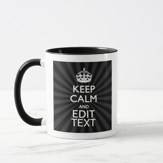 Tasse Personnalisé KEEP CALM Votre texte Black Sunburst (Gauche)