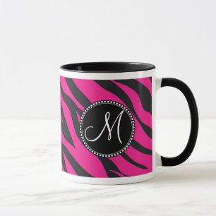 Tasse Personnalisé Monogramme initial rose chaud Zèbre n