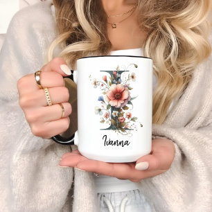 Tasse personnalisée avec monogramme de fleurs sauv