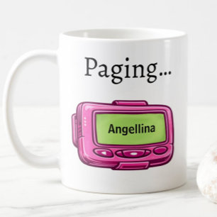 Tasse personnalisée avec nom de pageur rose Cadeau