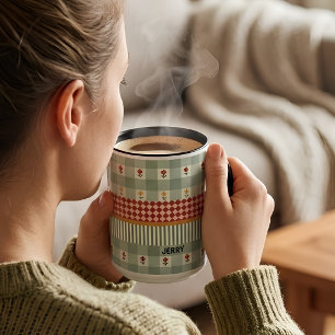 Tasse personnalisée avec nom et fleurs vert sauge
