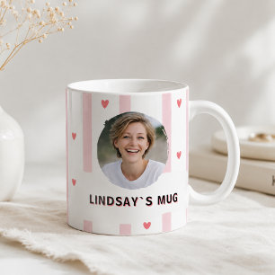Tasse personnalisée avec photo et nom Cœur Rayures