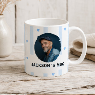 Tasse personnalisée avec rayures bleues et coeur a