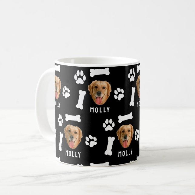 Tasse personnalisée chien photo & nom Noir (Devant gauche)