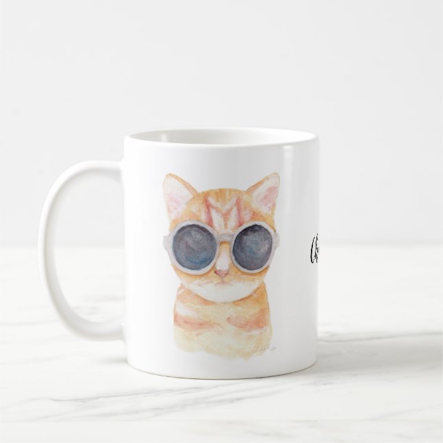 Tasse personnalisée par chat drôle mignon nommé (Gauche)