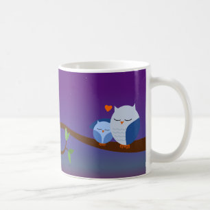 Tasse personnalisée par hiboux somnolents bleus