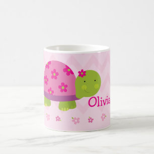 Tasse personnalisée par rose mignon de tortue pour