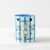 Tasse personnalisée rayée rose Canard Fou Mignon