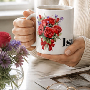 Tasse personnalisée Roses Rouges et Lavande