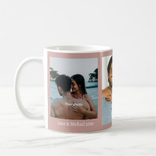 Tasse Photo de Couple à Points Roses et Cœurs Rose