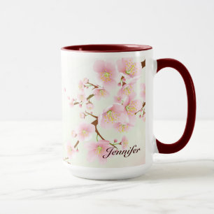Tasse Pink and White Cherry Blossom Nature Monogram