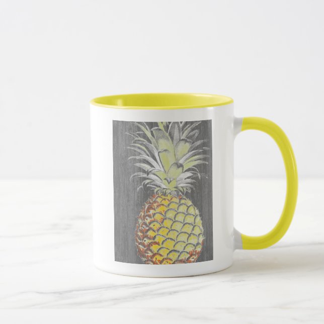 Tasse Pinneappa jaune tropical sur gris (Droite)