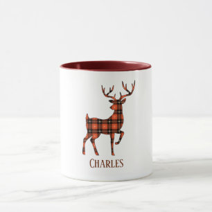 Tasse Plaid rouge et noir de mâle de silhouette de cerf