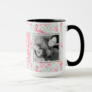 Tasse Plumes de Flamant rose sur Pois   AMOUR avec photo