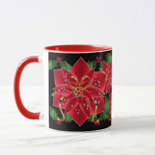 Tasse Poinsettias rouges de Noël & Holly