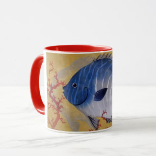 Tasse Poisson bleu tropical vintage corail marin vie océ