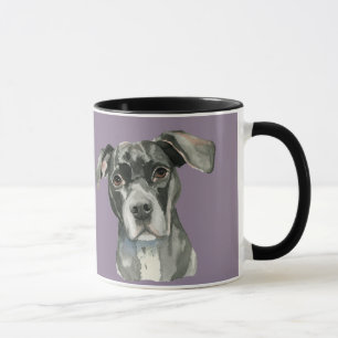 Tasse Portrait noir d'aquarelle de chien de Pitbull