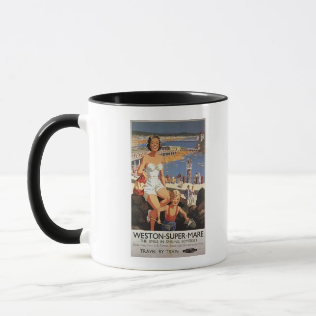 Tasse Poster de la Mère et du Fils sur la Plage (Gauche)