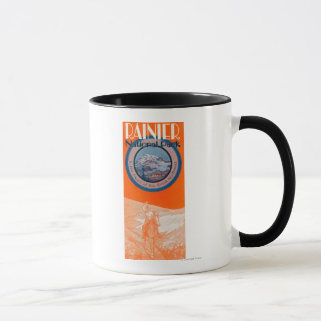 Tasse Poster du Mont Rainier - Équitation (Droite)