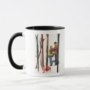 Tasse Poster Skis debout dans la neige par un couple