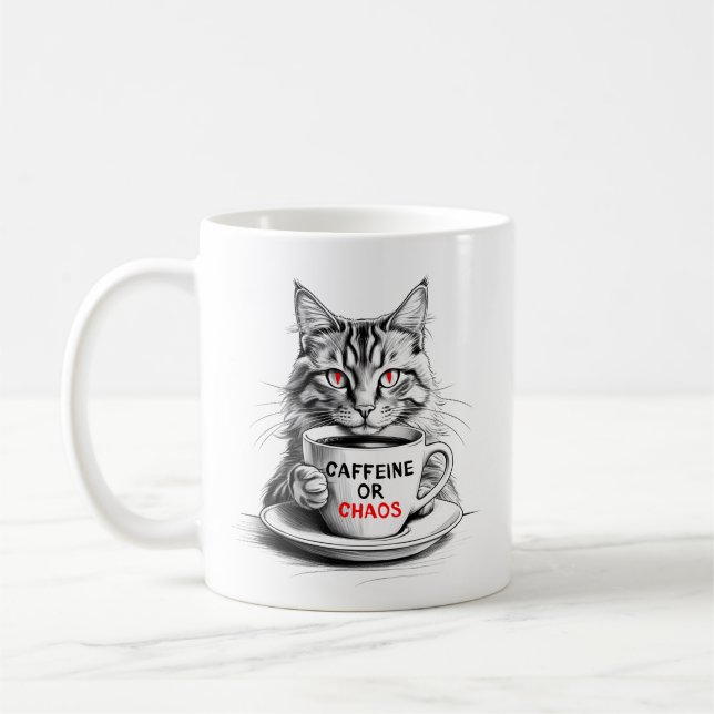 Tasse pour amateur de café chat caféine ou chaos (Gauche)
