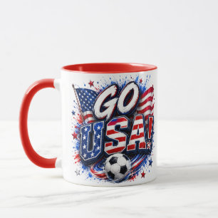 Tasse pour fan de foot patriotique Go USA Drapea