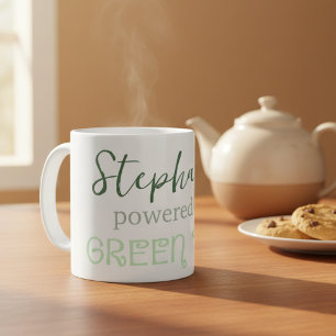 Tasse « Powered by Green Tea » avec nom personnali