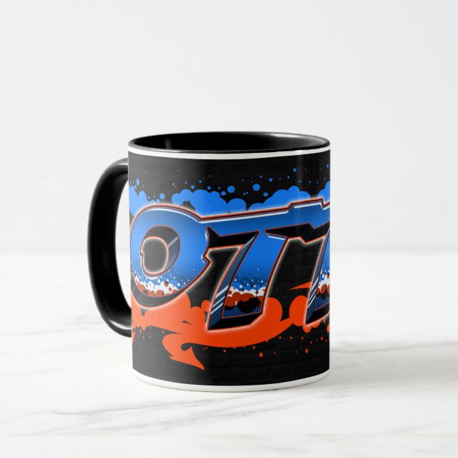 Tasse prénom Otto Nom Graffiti bleu orange (Devant gauche)