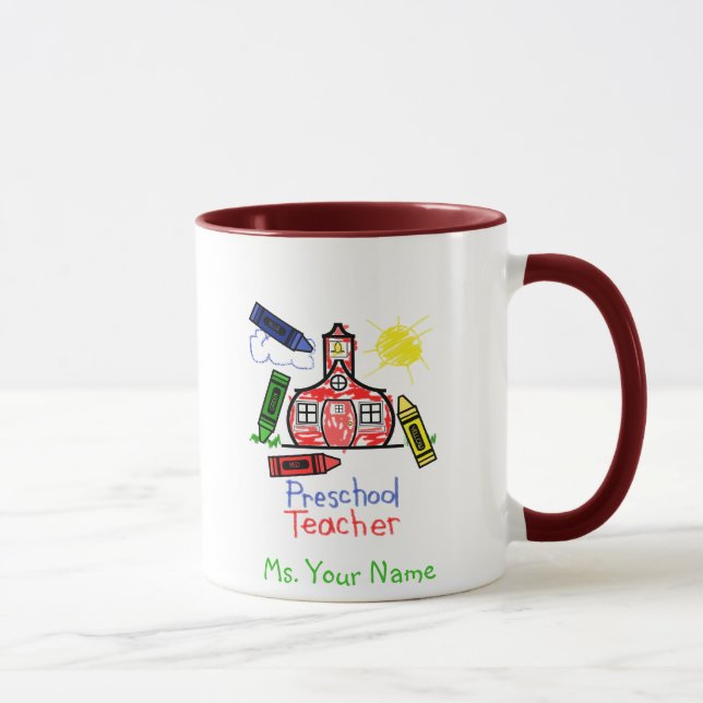 Tasse préscolaire de professeur - école et crayons (Droite)