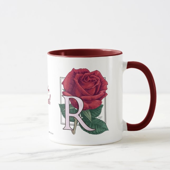 Tasse R pour le monogramme rose de fleur (Droite)