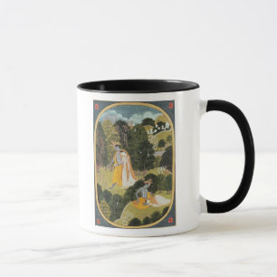 Tasse Radha et Krishna marchant dans un verger