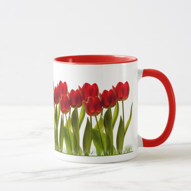 Tasse Rangée des tulipes lumineuses de printemps rouge (Droite)