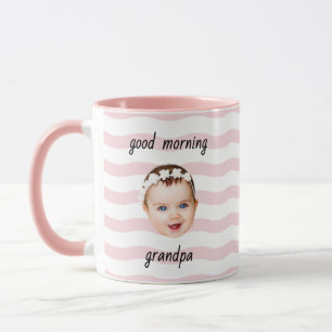 Tasse rayée personnalisée Bonjour Papy Papa avec p