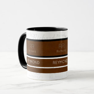 Tasse rayures brunes modernes avec nom masculin