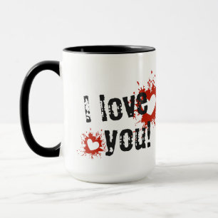 Tasse Red Paint Splatter Coeurs, Je T'Aime